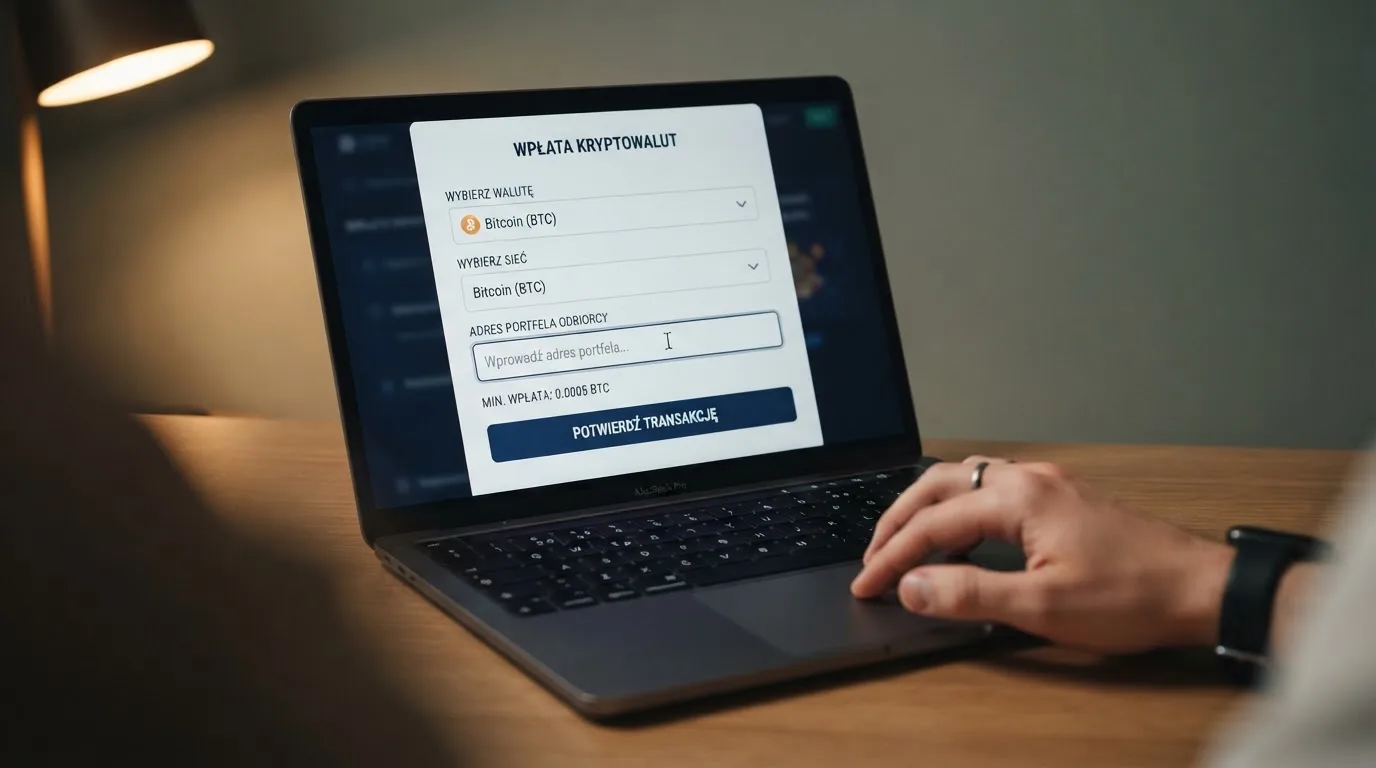 Zbliżenie na formularz wpłaty w kasynie online z polem na adres portfela kryptowalutowego BNB Smart Chain.