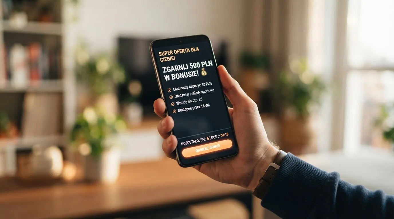 Zbliżenie na telefon z listą warunków promocji i licznikiem odliczającym dni do końca oferty
