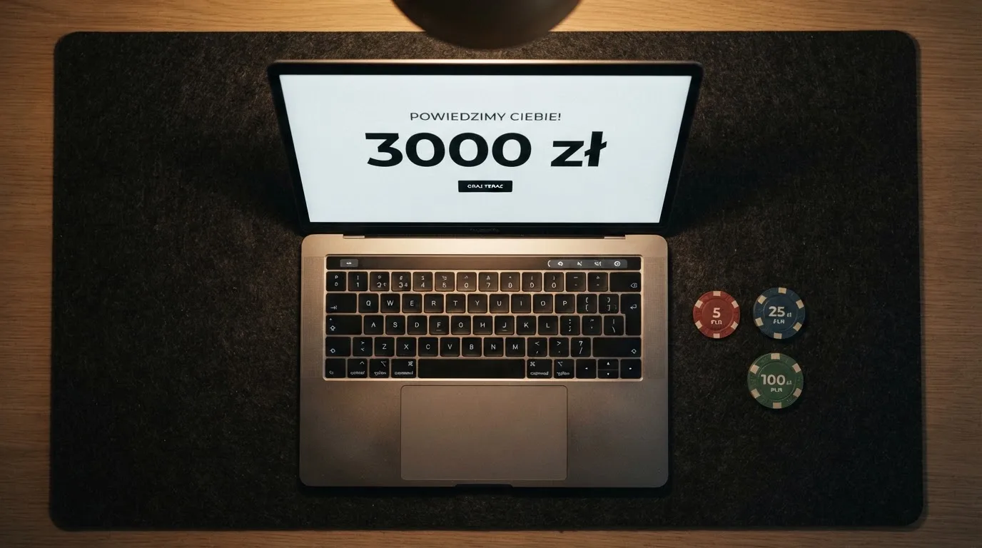 Widok z góry na laptop z otwartą tabelą porównawczą ofert powitalnych kilku serwisów kasynowych
