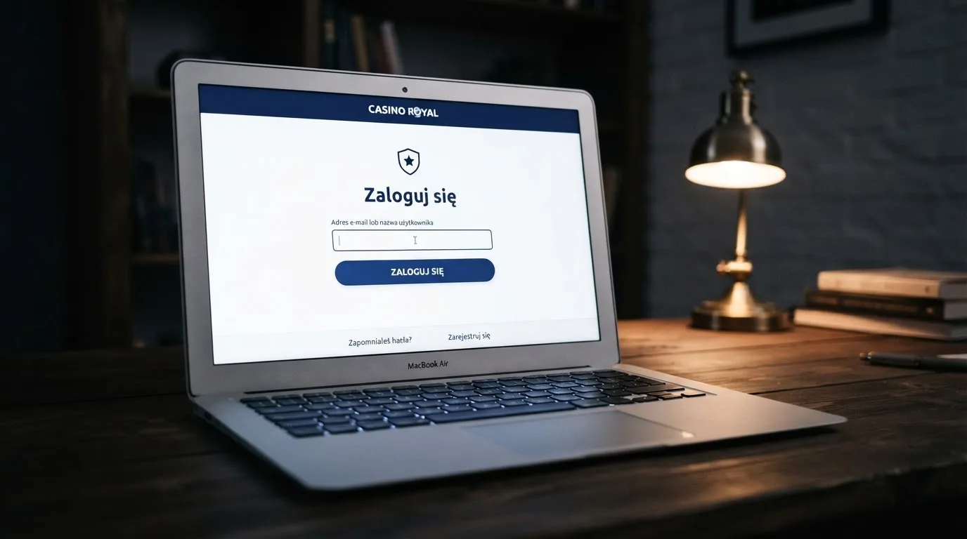 Strona logowania oficjalnej platformy Total Casino na ekranie laptopa, jedynego legalnego kasyna online w Polsce