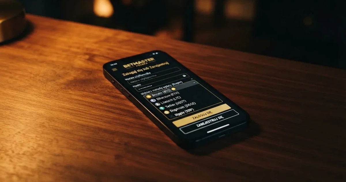 Ekran logowania do konta kasyna online z widoczną opcją wyboru kryptowaluty Binance Coin (BNB) jako metody płatności.