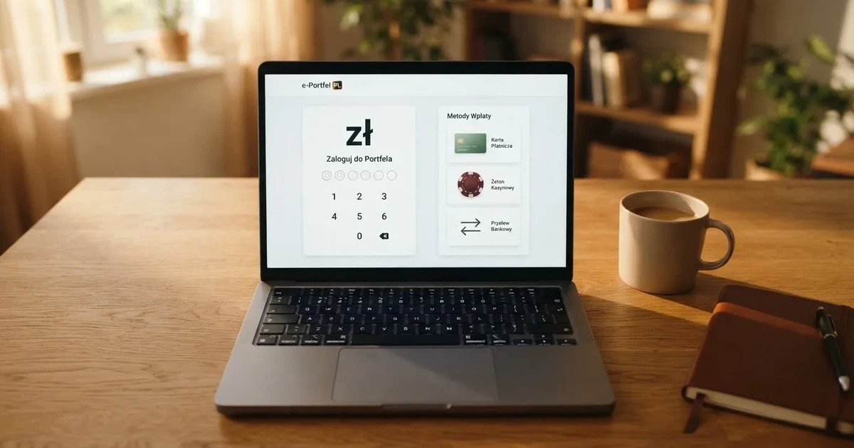 Ekran logowania do elektronicznego portfela płatniczego obok listy metod wpłaty na stronie kasyna online