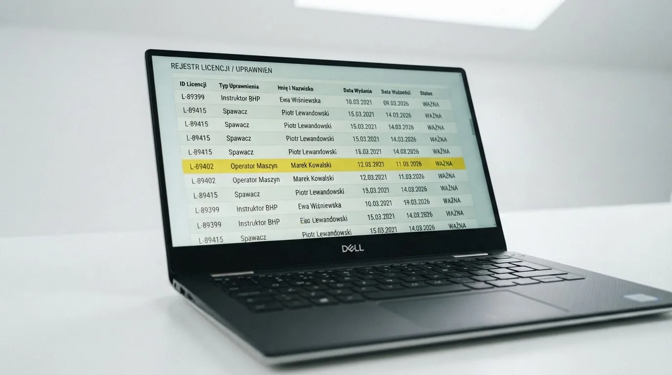 Ekran laptopa z otwartym rejestrem licencji regulatora z Curaçao, w którym jeden wiersz zaznaczono żółtym podświetleniem